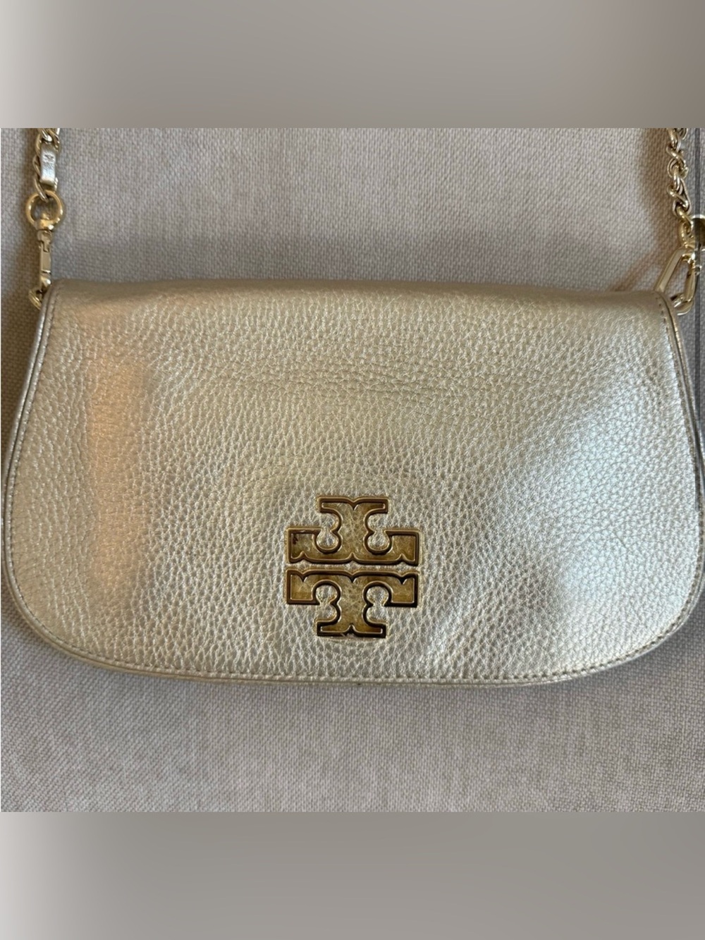 Tory Burch Metallic Gold Leather Wristlet Clutch